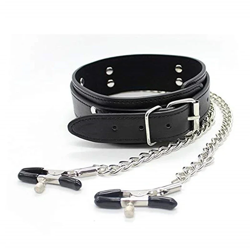 Collier ras du cou en cuir sexy avec continents pour femme, pince à seins, pince à seins, bondage JOSM, couple SM, jouets sexuels pour femme, 7.0 outils, jeux pour adultes 6