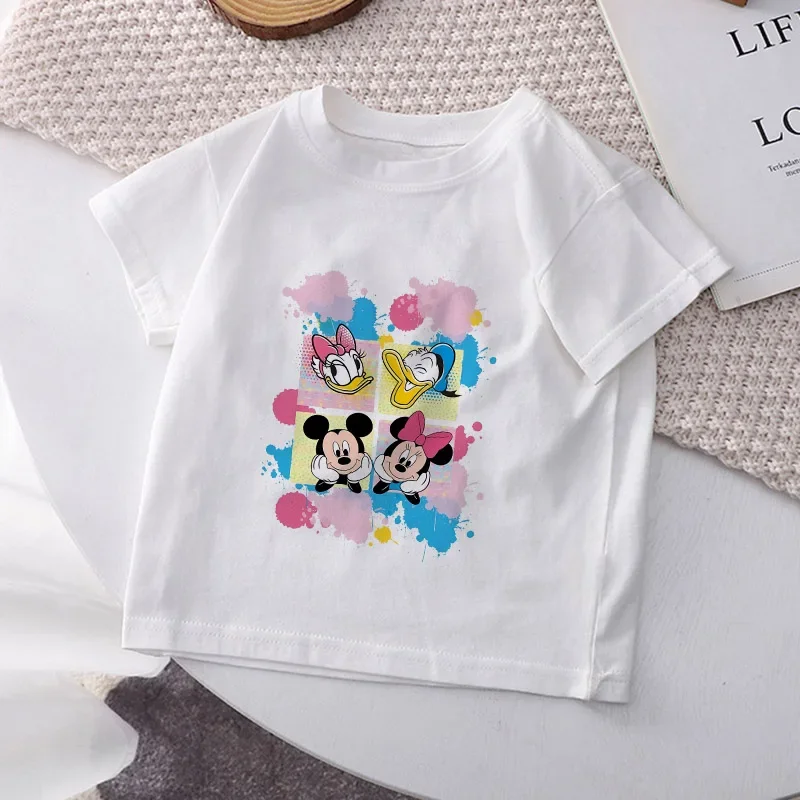 

Disney Children T-shirt for Girls Clothes Daisy Minnie Mickey Kawaii Tee Shirts Cartoons Summer Casual Kid Boy Short Sleeve Tops