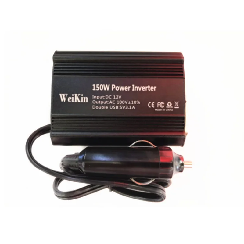 

Car Inverter DC12V to AC 110V 150W Power Converter 12v to 110v Inversor Adapter Modified Sine Wave Power w/ USB 2.1A 1A Charger