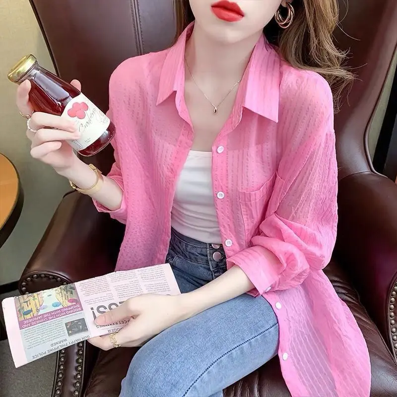 Solid Color Cardigan Women Summer New Long Sleeve Sunscreen Sweet Beading Polo-neck Basics Loose Chiffon Cardigan Buttons R32
Solid Color Cardigan Women Summer New Long Sleeve Sunscreen Sweet Beading Polo-neck Basics Loose Chiffon Cardigan Buttons R32