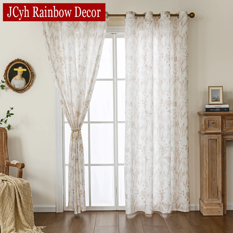 

Floral White Semi Tulle Voile Curtains for Living Room Thick Sheer Curtain for Windows Rideaux Voilage Privacy Texture Customize