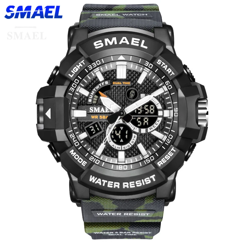 

SMAEL, лидер продаж роскошные брендовые армейские военные мужские спортивные часы с двойным временем водонепроницаемые часы для мужчин кварцевые аналоговые цифровые наручные часы