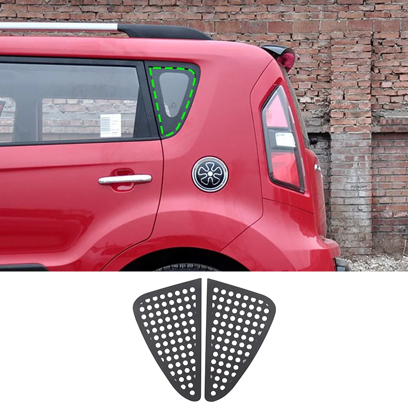 

For 2009-2013 Kia Soul Aluminum Alloy Black Car Rear Triangular Glass Window Honeycomb Decorative Panel Sticker Auto Parts 2Pcs