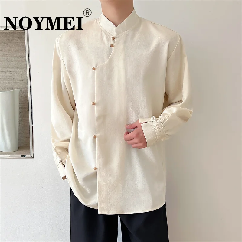 

NOYMEI Stand Collar Jacquard Knot Button Shirt Men All-match Top New Chinese Style Long Sleeve Temperament Male Shirt WA3729