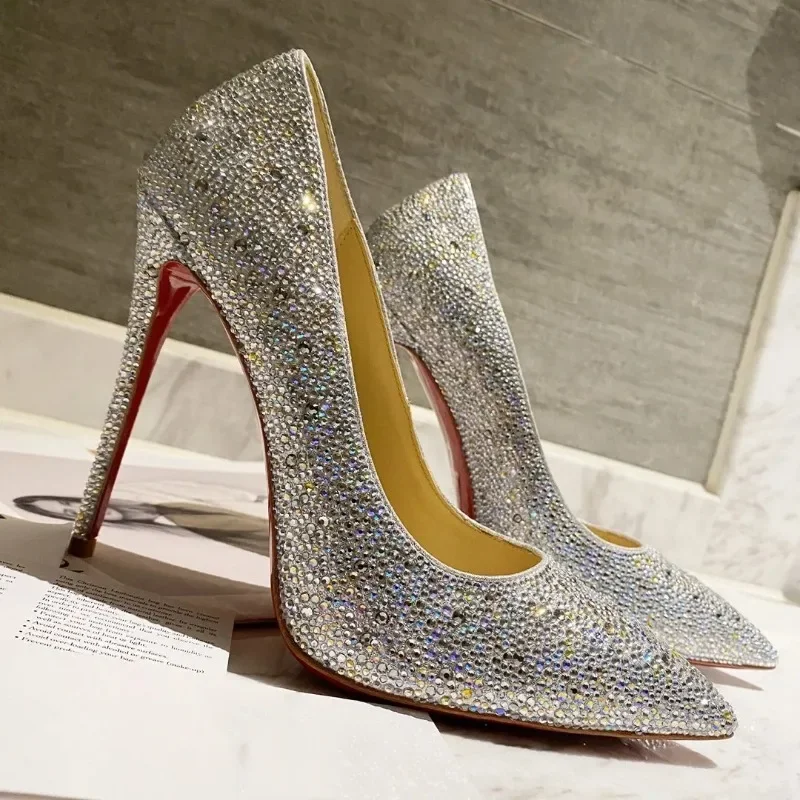 

Top Quality Womens High Heels Luxury Fashion Ladies Crystal Glisten Red Sole Shoes Classic Retro Designer 10cm High heel 0335HJ