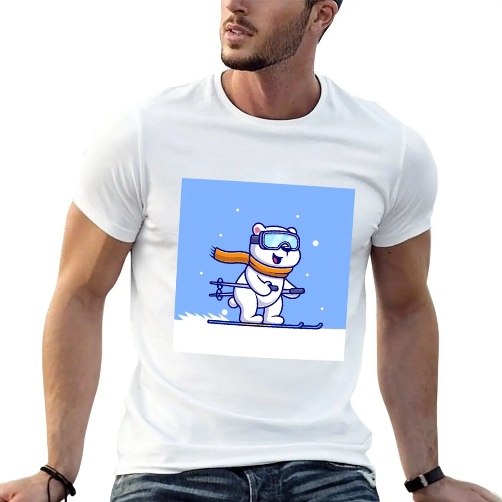 

New Arctic Adventures: Cute Polar Bear Enjoying Ice Skiing T-Shirt korean fashion shirts graphic tees anime t shirt men