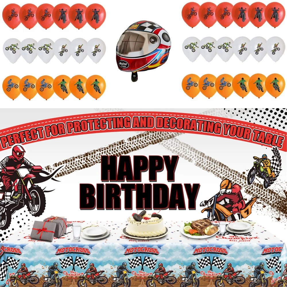 

Dirt Bike Party Decorations Motocross Tablecloth Motorcycle Birthday Foil Helium Balloons Table Covers Latex Ballon