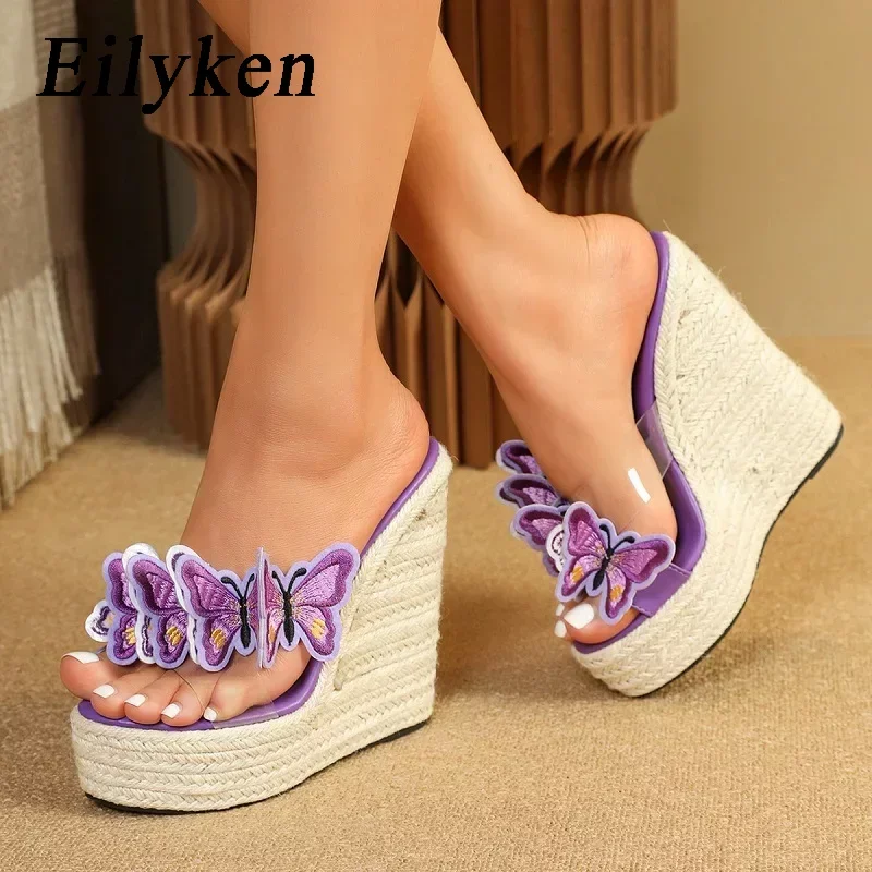 

Eilyken Women Slippers Open Toe Weave Wedges Platform Sandals Fashion Butterfly-knot High Heels Female Summer Shoes