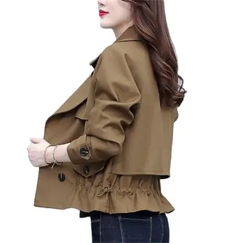 O Casaco Perfeito para Qualquer Ocasião: Jaqueta Casaca Feminina Casual à Prova de Vento 11 Short Windbreaker Women Spring Autumn Jacet 2024 New Solid Color Waistband Double-breasted Versatile Coat Top Trench Outerwear