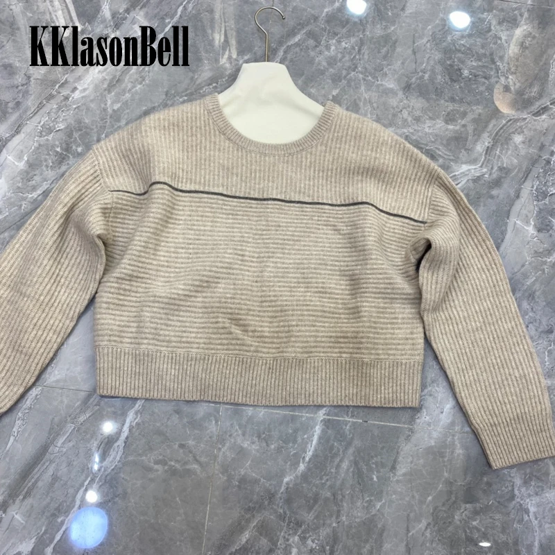

11,21 KKlasonBell 100% мериносовая шерсть с длинным рукавом, цепочки с бусинами, круглый вырез, вязаный пуловер, свитер для женщин