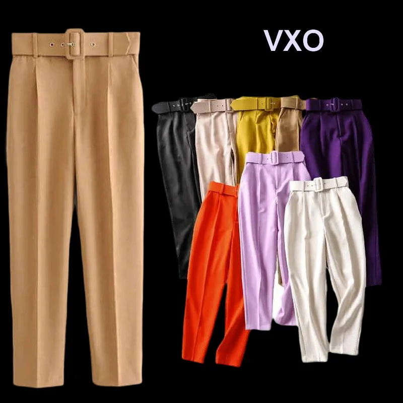 

VXO Women's High Waist Casual Suit Pants With Belt Suit Pants Woman Office Ladies Ankle-Length Pants Multi-Color