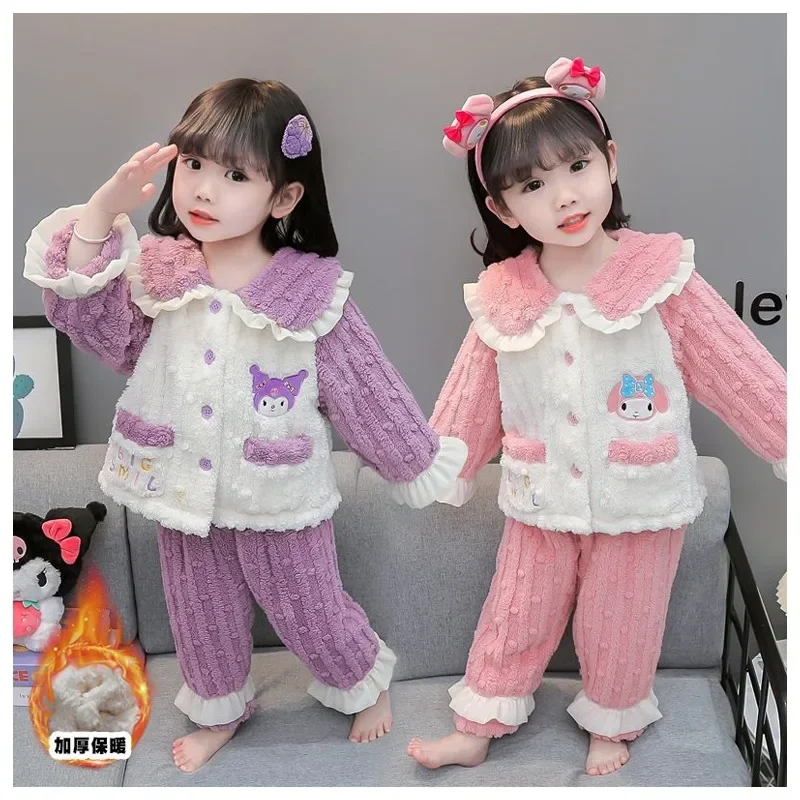 Sanrioed Kuromi My Melody Children's Flannel Lapel Pajama Set Kawaii Thickened Warm Comfortable Nightgown Cute Home Clothing
Sanrioed Kuromi My Melody Children's Flannel Lapel Pajama Set Kawaii Thickened Warm Comfortable Nightgown Cute Home Clothing