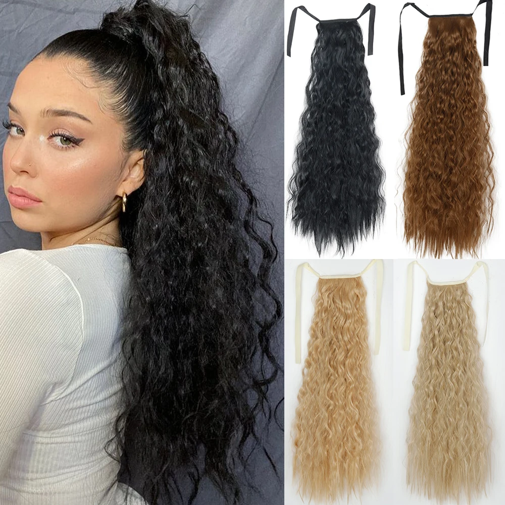 

22 34inches Synthetic Long Corn Wavy Ponytail Hairpiece Wrap Around Hair Extension Black Ombre Blonde Pony Tail Hair Extensions