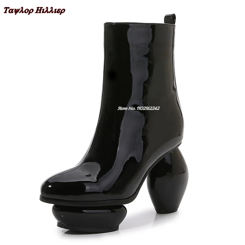 Autumn New Special-Shaped Heel Platform Short Boots Women'S Round Head Side Zipper Patent Leather Party Stage Fashion Boots 42
Autumn New Special-Shaped Heel Platform Short Boots Women'S Round Head Side Zipper Patent Leather Party Stage Fashion Boots 42