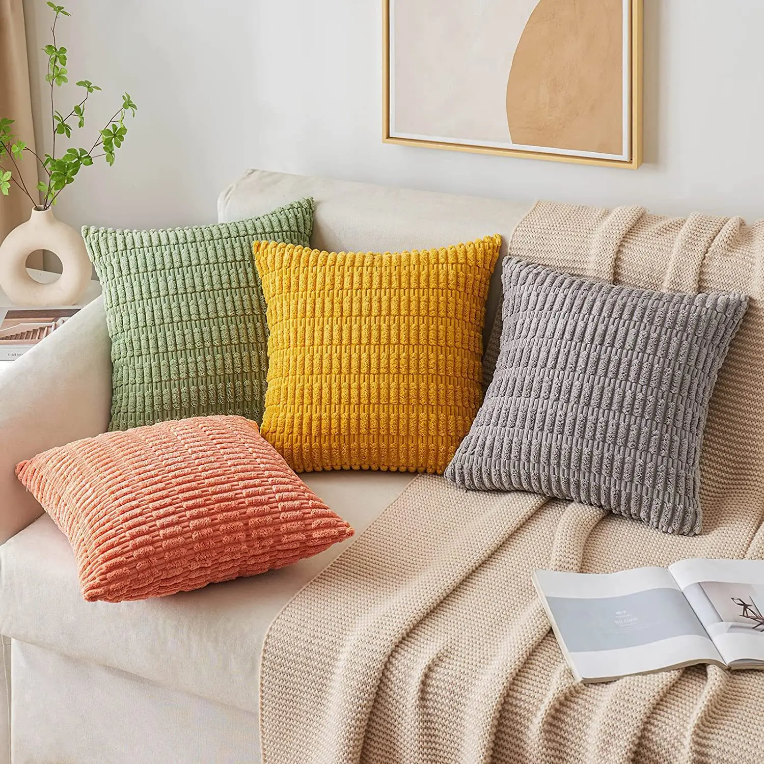 

Striped Corduroy Pillow Cover 40X40 Cojines Decorativos Para Sofa Soild Color Decorative Home Throw Square Cushion Covers