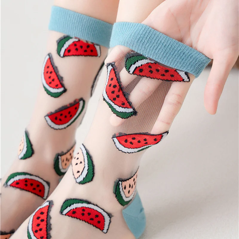 Red Watermelon Crystal Silk Socks Women High Quality Summer Thin Transparent 3D Embroidery Woman Socks Harajuku Glass Silk Socks
Red Watermelon Crystal Silk Socks Women High Quality Summer Thin Transparent 3D Embroidery Woman Socks Harajuku Glass Silk Socks