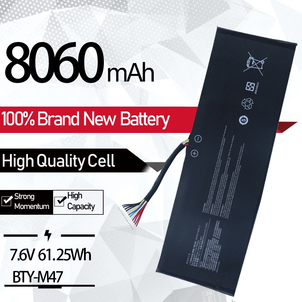 New BTY-M47 Laptop battery For MSI MSI 6QE 6QE16H11 2ICP5/73/95-2 MS-14A3 MS-14A1 GS43 GS43VR 6RE 7RE-064 GS40 61.25Wh 8060mAh
New BTY-M47 Laptop battery For MSI MSI 6QE 6QE16H11 2ICP5/73/95-2 MS-14A3 MS-14A1 GS43 GS43VR 6RE 7RE-064 GS40 61.25Wh 8060mAh