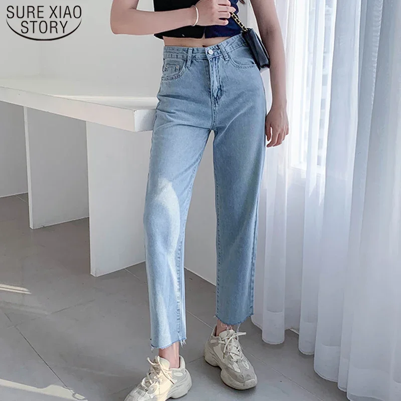 

Женские джинсы с высокой талией, светло-голубые прямые брюки из денима в повседневном стиле, модель 2022 на весну-лето, 9658