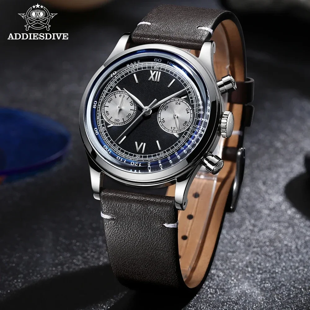 

ADDIESDIVE Fashion VK64 Movement Quartz Wristwatch Business Chronograph Black Dial Watch For Men 100m Dive Watches Reloj Hombre