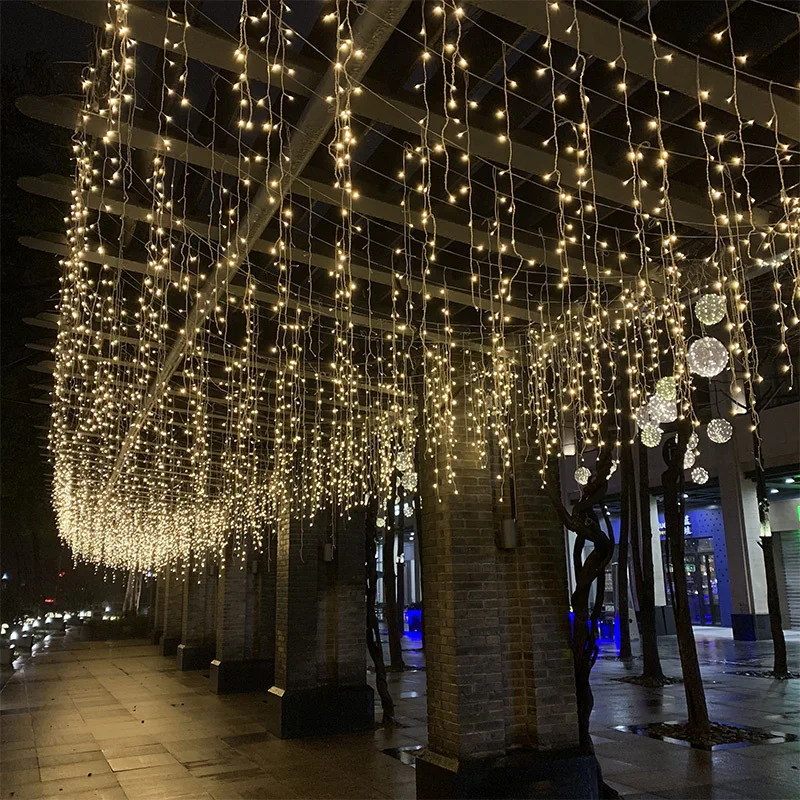 

Christmas LED Curtain Icicle String Lights Street Eaves Mall Decorative Garden Garland Outdoor Fairy Lights Droop 0.6m 4M-20M