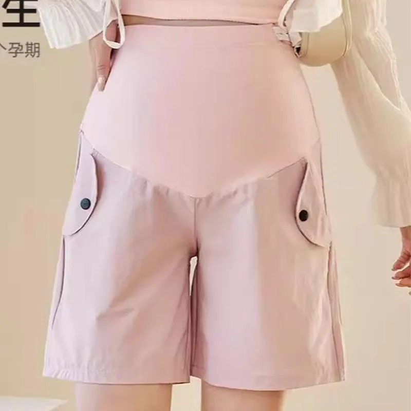 

Summer Casual Maternity Shorts Wide Leg Loose Straight Elastic Waist Belly Short Pants for Pregnant Women Pregnancy