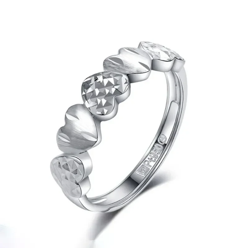 

Real Pure Platinum 950 Band Women Gift Lucky Carved Heart Link Ring 2.7g PT950