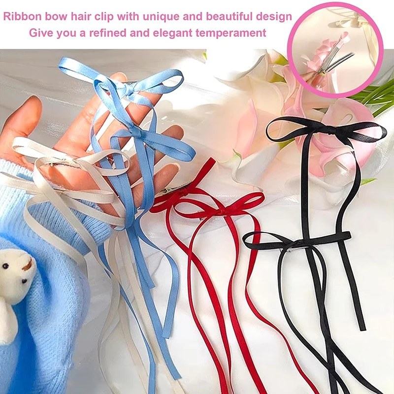 

Ribbon Tied Hair With Clip Bow Headdress For Woman Girl Tied Hair Long Ribbon Streamer Ponytail Head Rope Rubber Band Hair Decor