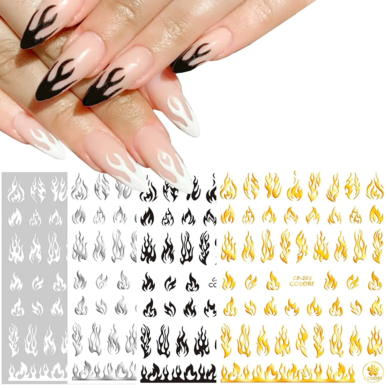 

4 Sheets Flame Nail Art Stickers 3D Fire Flame Nail Decals Nail Art Supplies Adhesive Nail Foils Flame Nail Sticker