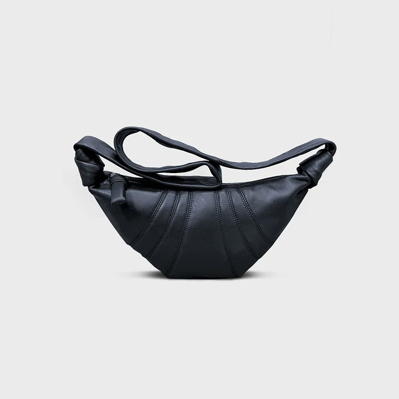 

Cow Horn Bun Sheepskin One Shoulder Oblique Cross Chest Dumpling Bun Small Style Genuine Leather Underarm Stick Wrap Waist Bag