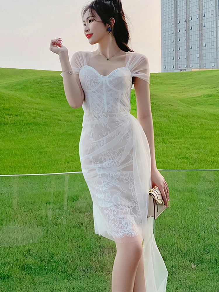 Summer Elegant Sexy Dresses for Women Sheer Mesh Lace Hook Floral Embroidery Short Sleeve Ribbon Bodycon Party Club Midi Vestido
Summer Elegant Sexy Dresses for Women Sheer Mesh Lace Hook Floral Embroidery Short Sleeve Ribbon Bodycon Party Club Midi Vestido