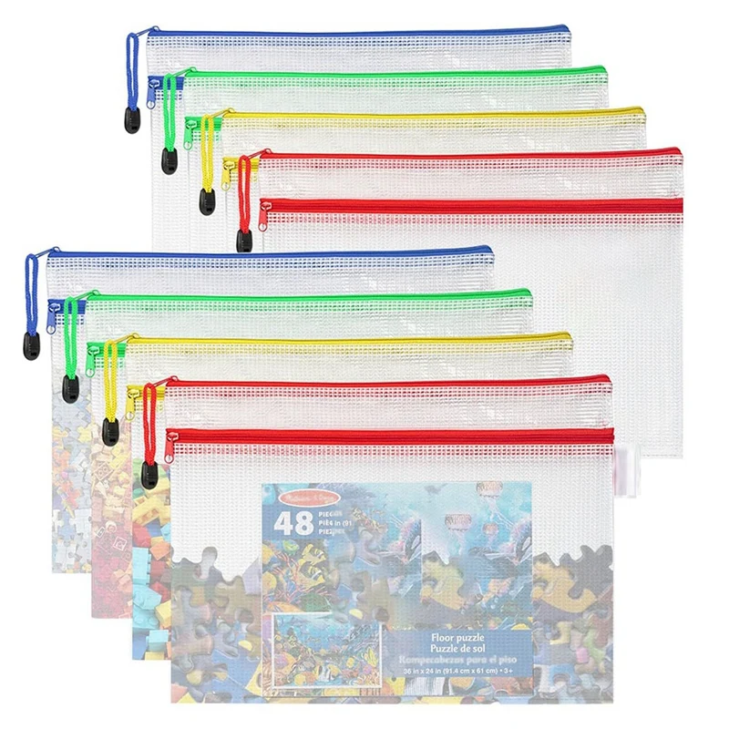 

10PCS Double-Layer Mesh Zipper Pouch Bags Set Toy Storage Bags Kit For Puzzle Building Blocks A4 Zippered Bags For Organizing