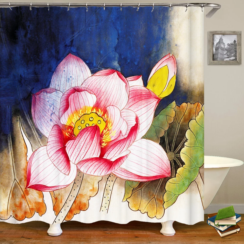 Bathroom shower curtain 3D beautiful flower lotus printed polyester waterproof curtain home decoration curtain with hook 180x200
Bathroom shower curtain 3D beautiful flower lotus printed polyester waterproof curtain home decoration curtain with hook 180x200