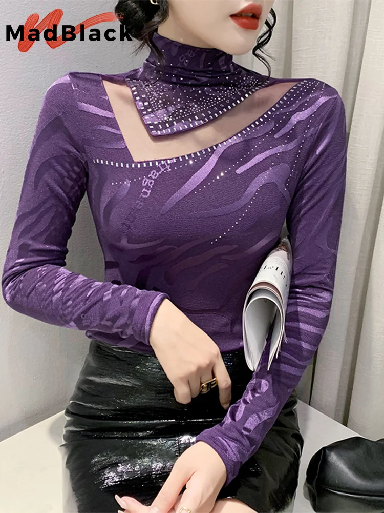 MadBlack T-Shirt Chic Sexy Turtleneck Hollow Out Shiny Hot Drill Women Slim Mesh Tops Long Sleeve Tee For Autumn Spring T3N898QM
MadBlack T-Shirt Chic Sexy Turtleneck Hollow Out Shiny Hot Drill Women Slim Mesh Tops Long Sleeve Tee For Autumn Spring T3N898QM