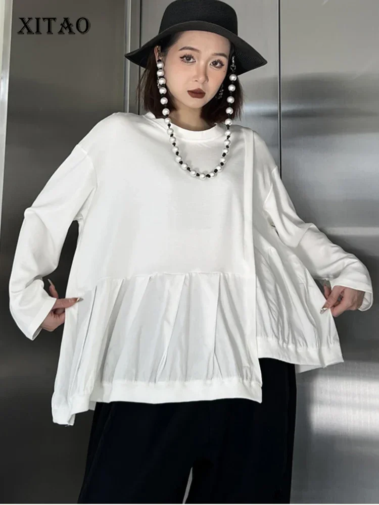 

XITAO Irregular O-neck Solid Color T-shirt Patchwork Simplicity All-match Long Sleeve Slimming Women Pullover T-shirt DMJ3526