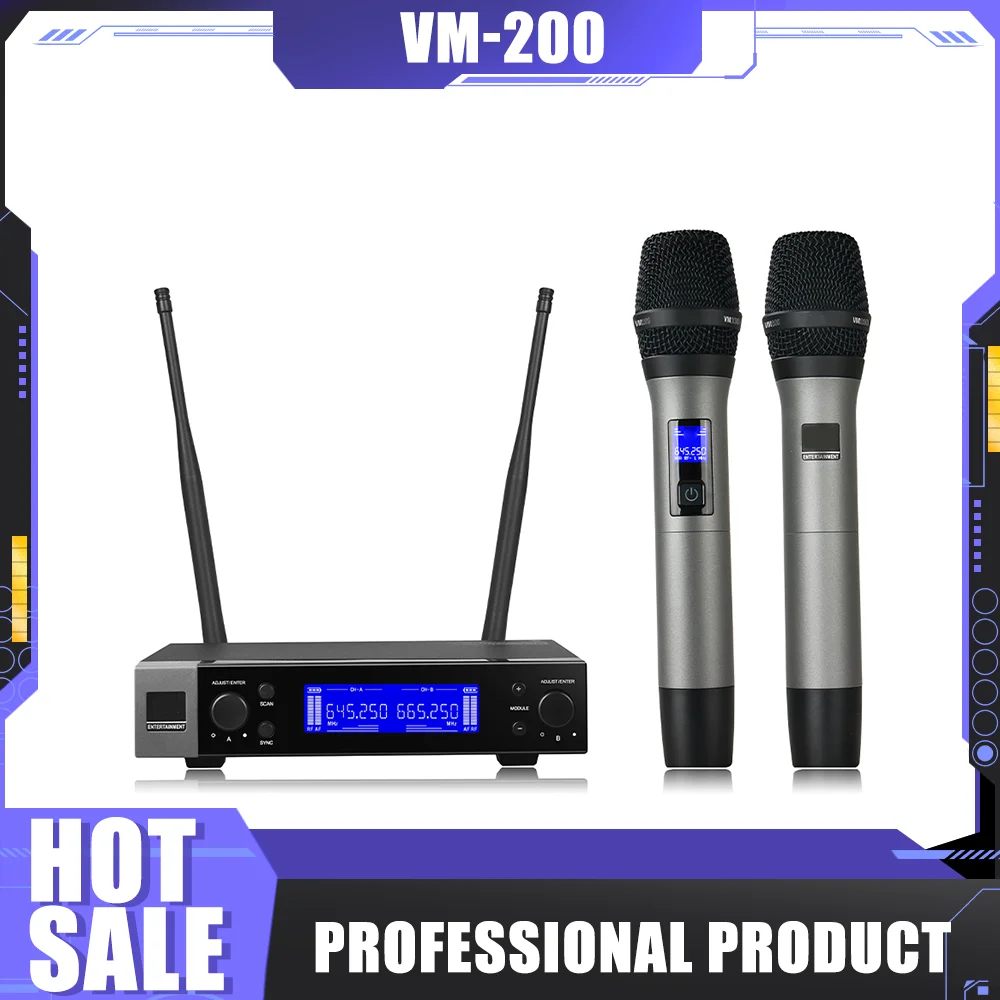 

Professional VM200 Wireless Dynamic Microphone system For JBL 2 Channel UHF VM 200 microphone for Singing KTV DJ Stage karaoke