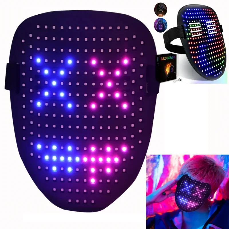 

New DIY Led Gesture Sensing Light Up Mask Luminous Smart Masks Face Changing Glowing Mask For Party Xmas Halloween Mask Cosplay