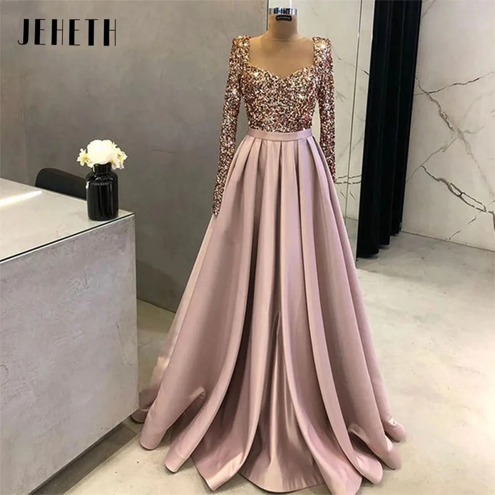 JEHETH Sparkly Light Pink Squins Sweetheart Evening Dresses vestidos elegantes para mujer Long Sleeves A-line Party Gown robes
JEHETH Sparkly Light Pink Squins Sweetheart Evening Dresses vestidos elegantes para mujer Long Sleeves A-line Party Gown robes