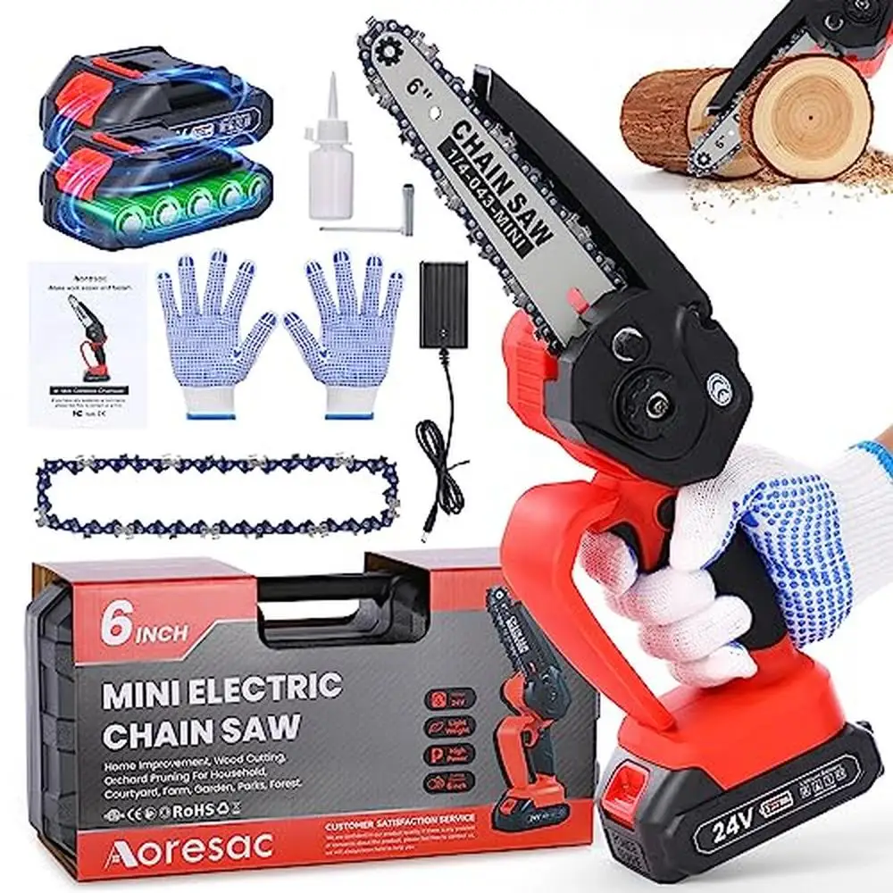 Cordless Electric Chainsaw 6" Mini Handheld Chainsaw Tree Trimming Wood Cutting 2 Batteries 800W Power Inclusive Safety Design
Cordless Electric Chainsaw 6" Mini Handheld Chainsaw Tree Trimming Wood Cutting 2 Batteries 800W Power Inclusive Safety Design