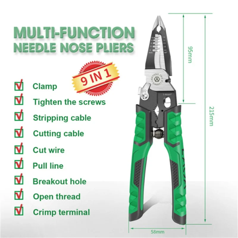 6/9 in 1 Electrician Pliers Multifunctional Needle Nose Pliers for Wire Stripping Cable Cutters Terminal Crimping Hand Tools
6/9 in 1 Electrician Pliers Multifunctional Needle Nose Pliers for Wire Stripping Cable Cutters Terminal Crimping Hand Tools