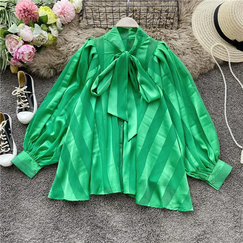 2023 Women's Shirt Spring Autumn New Satin Shirt Bow Collar Puff Sleeve Loose Office Lady Top Women Blouse Tide Tops
2023 Women's Shirt Spring Autumn New Satin Shirt Bow Collar Puff Sleeve Loose Office Lady Top Women Blouse Tide Tops