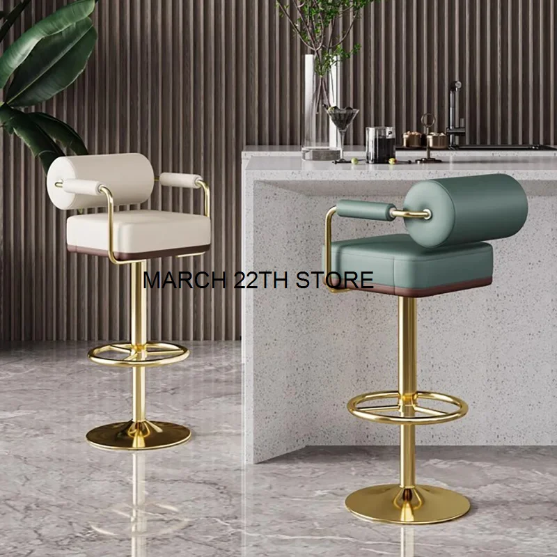 

Gold Metal Bar Stool Telescopic Modern Luxery High Quality Bar Stool Leather Nordic Banqueta Alta Para Cozinha Home Furniture