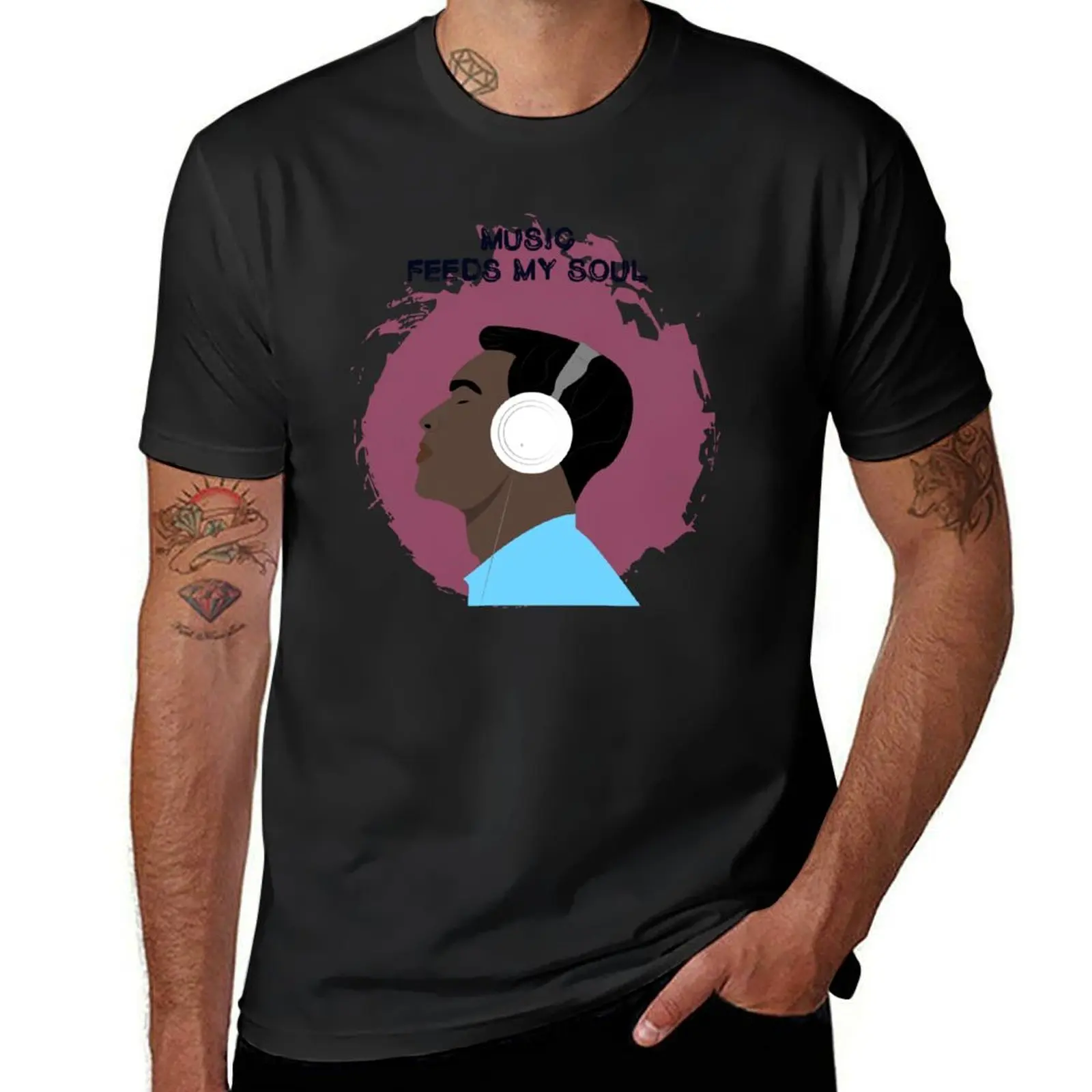 Man listening to music with headphones. Music lover, Music feeds my soul T-shirt plus sizes blacks plain t shirts for men pack
Man listening to music with headphones. Music lover, Music feeds my soul T-shirt plus sizes blacks plain t shirts for men pack