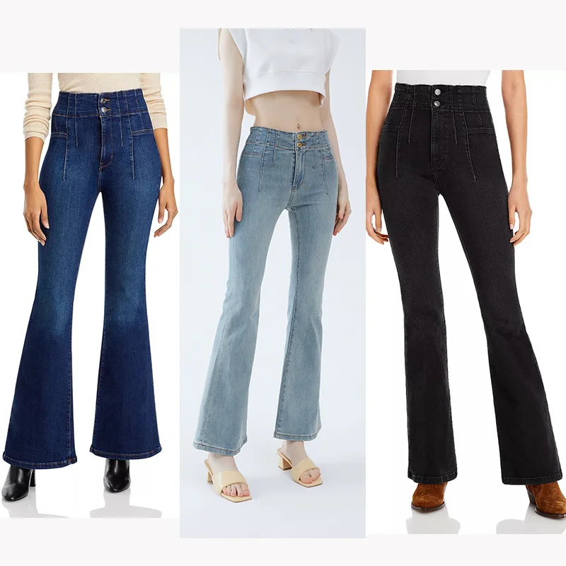 Fashion Luxury Designer cloth 23 New High Waist Elastic Hip Lift Full Length Flare Pleated Lines Double Button denim Pants Women
Fashion Luxury Designer cloth 23 New High Waist Elastic Hip Lift Full Length Flare Pleated Lines Double Button denim Pants Women