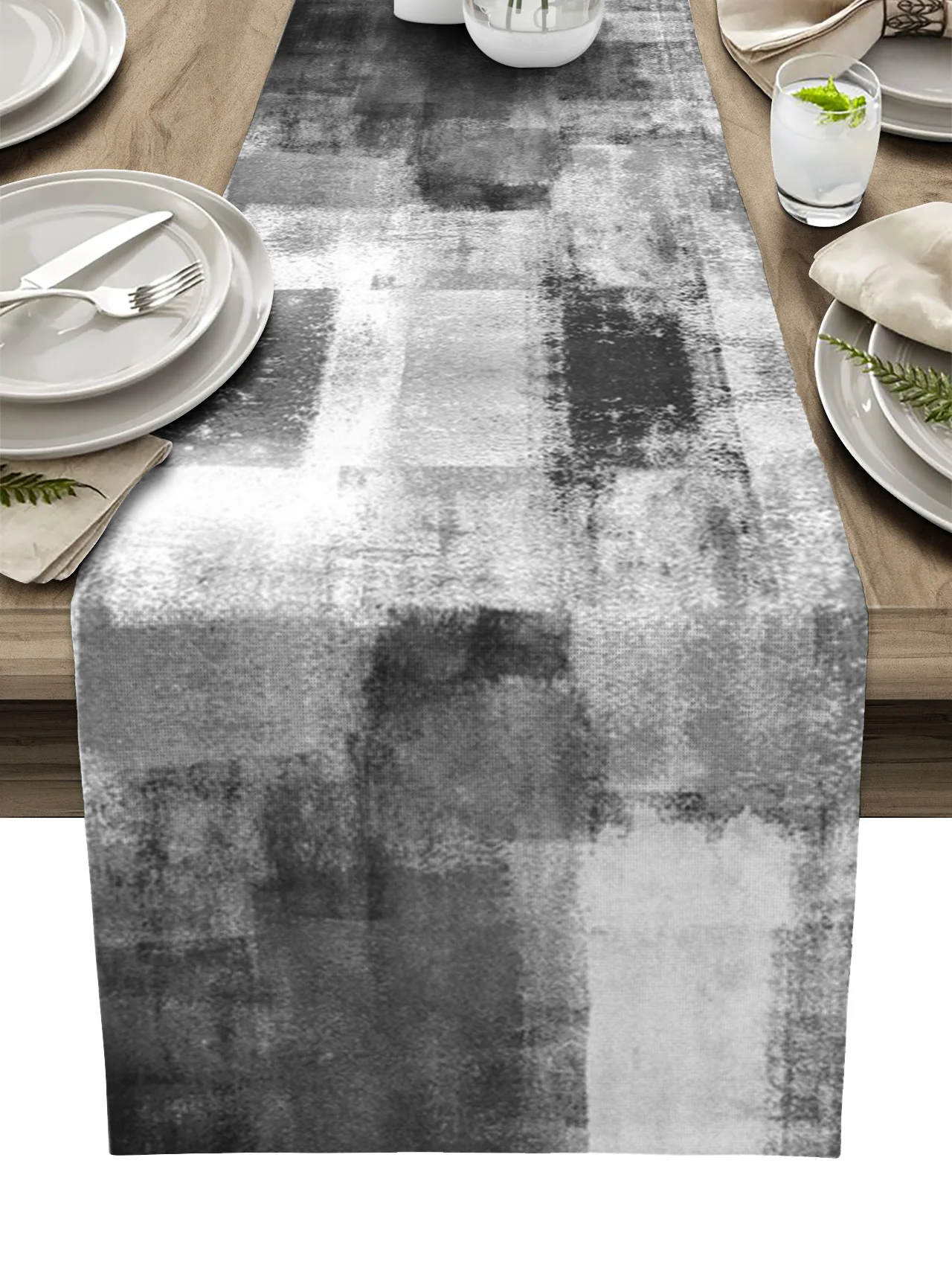 

Oil Painting Abstract Geometry Black White Grey Linen Table Runner Kitchen Table Decoration Tablecloth Wedding Party Decor