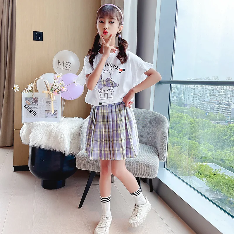 Teenage Kids Clothes Girls College Style Skirt Suit Summer Short-sleeve Jk Uniform Children's Cute Cartoon Plaid Two-piece Suit
Teenage Kids Clothes Girls College Style Skirt Suit Summer Short-sleeve Jk Uniform Children's Cute Cartoon Plaid Two-piece Suit