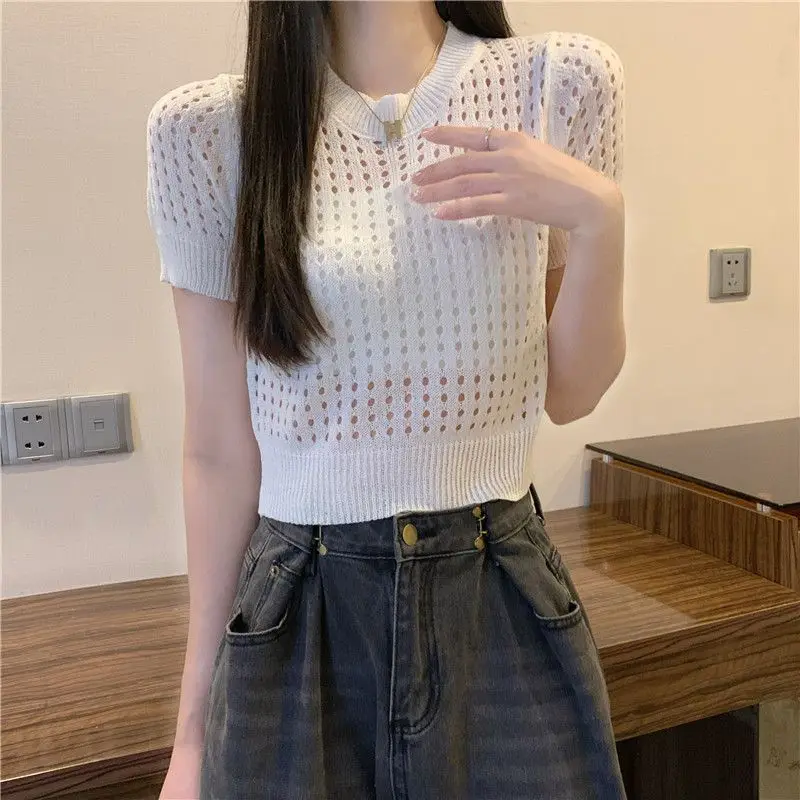 Woman Casual Pullover Soft Loose Tees Knitted Hollow Out Short Tops Bohemian Beach Vacation Spring Summer Fashion
Woman Casual Pullover Soft Loose Tees Knitted Hollow Out Short Tops Bohemian Beach Vacation Spring Summer Fashion
