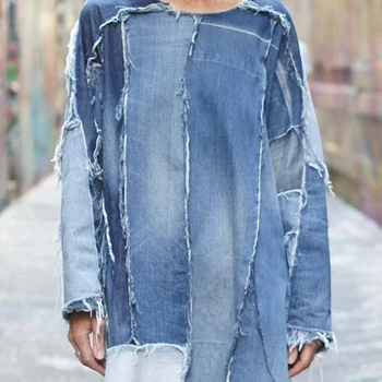 O Vesitdo Mini Sexy Colorido Y2K para Mulheres: Uma Ode ao Estilo Vibrante e Nostalgia 9 Vintage Denim Dress Long Sleeve Casual Round Neck Loose Fashion Straight Mini Dress Blue Denim Patchwork Women's Dresses 2024