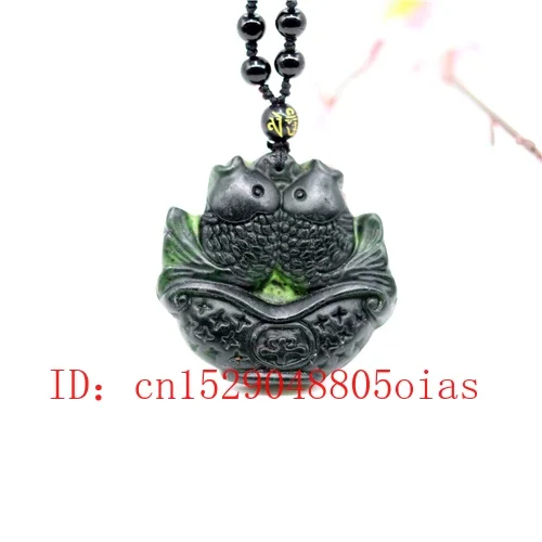 

Natural Black Green Jade Obsidian Carp Pendant Pisces Necklace Fine Jewelry Carved Amulet Fashion Charm Gifts for Women