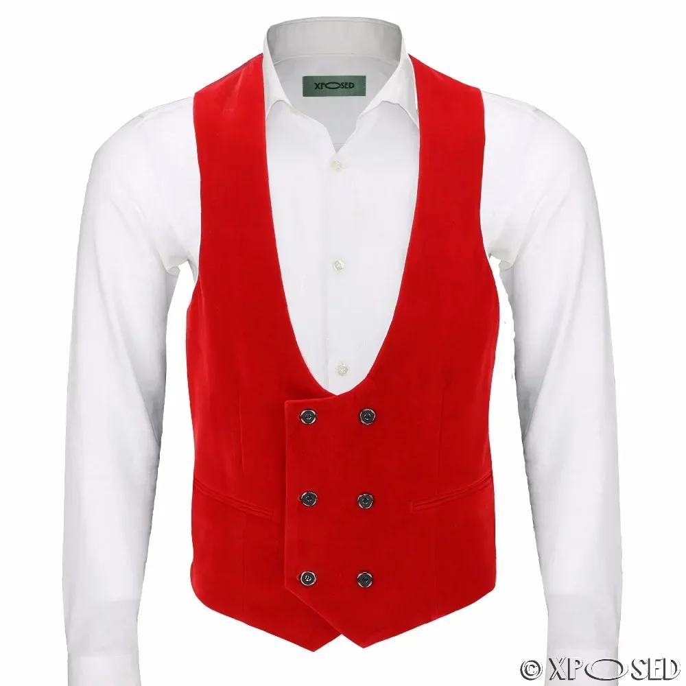 

Red Green Velvet Vest High Quality Custom Slim Fit Vests Double Breasted Waistcoat Party Groom Prom Waistcoats Ternos Mascuino