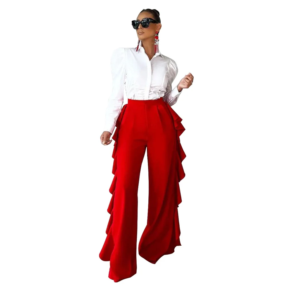 Fastfashiongo Fashion Elegant Ladies Solid Color Ruffle High Waist Wide Leg Flared Pants Casual Pants
Fastfashiongo Fashion Elegant Ladies Solid Color Ruffle High Waist Wide Leg Flared Pants Casual Pants